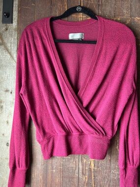Anthropologie Deep Fuchsia Wrap V-Neck Sweater
